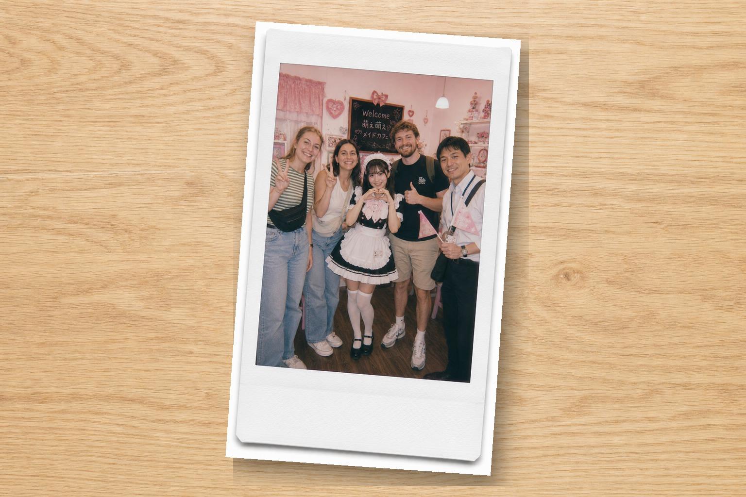 A cheki instant photo souvenir with a maid at an Osaka maid cafe